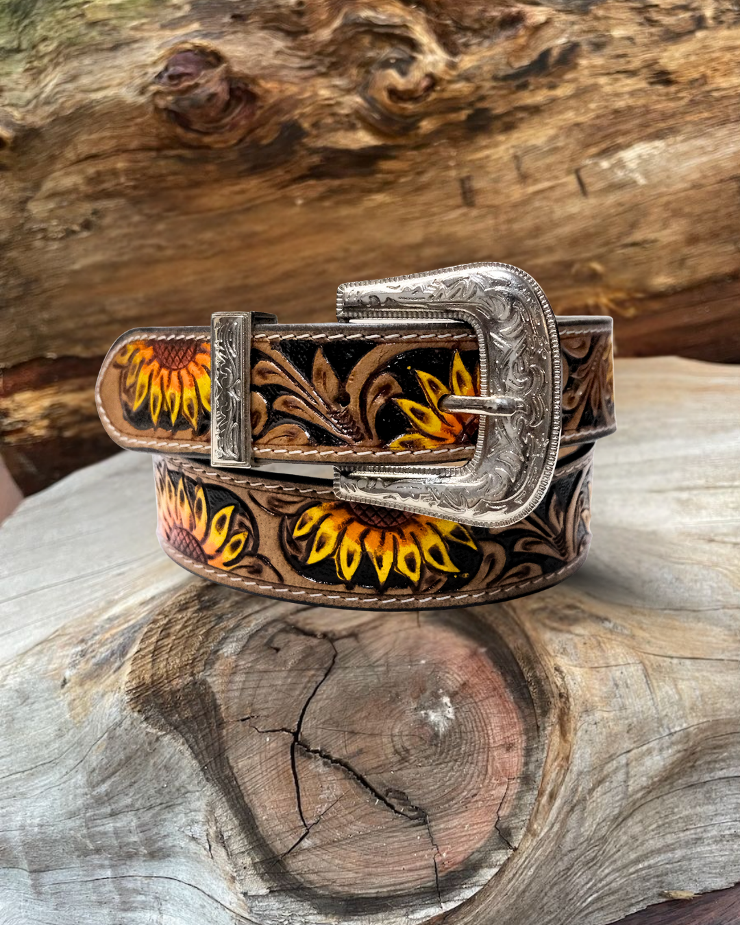 Belt For Kids Or Young Adults Western Belt Sunflower Tooled  display picture 1