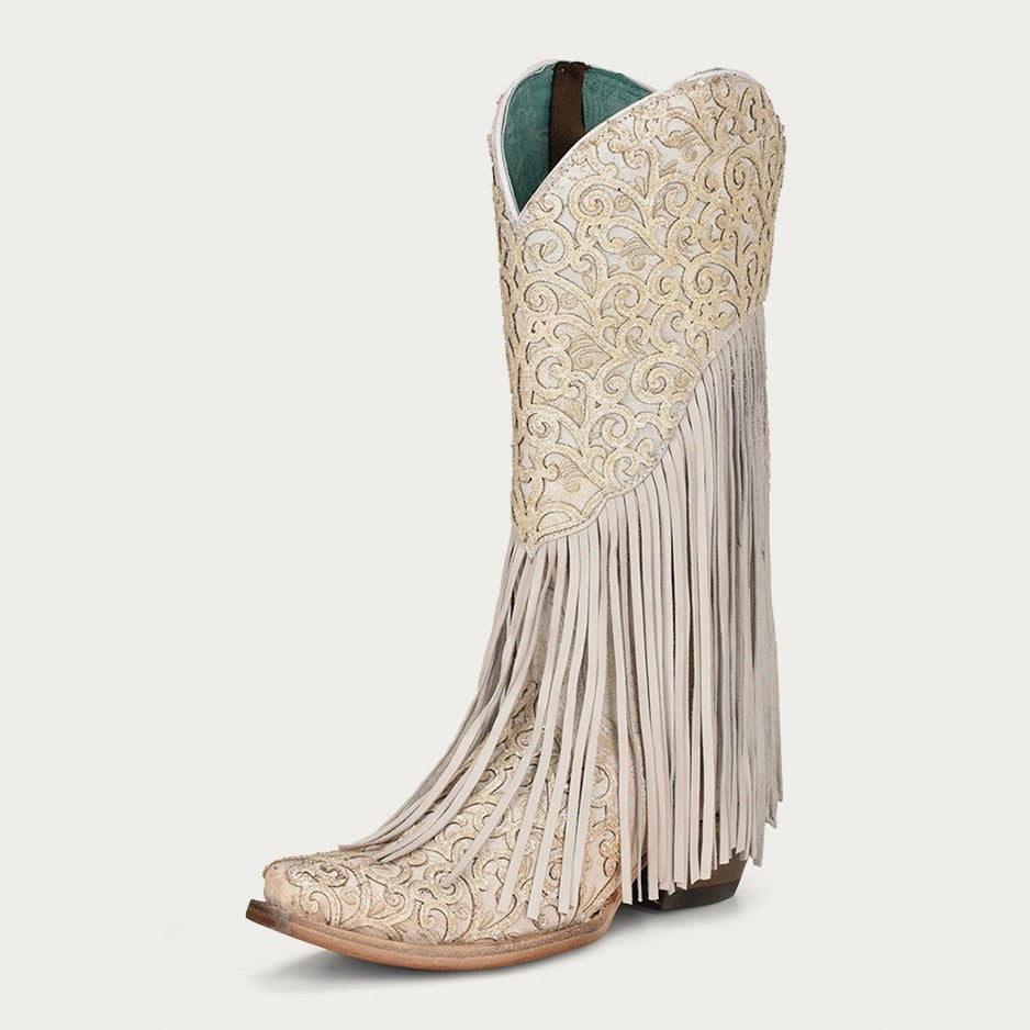 Corral |  Lamb Overlay, Embroidery, & Fringes | Snip Toe | White