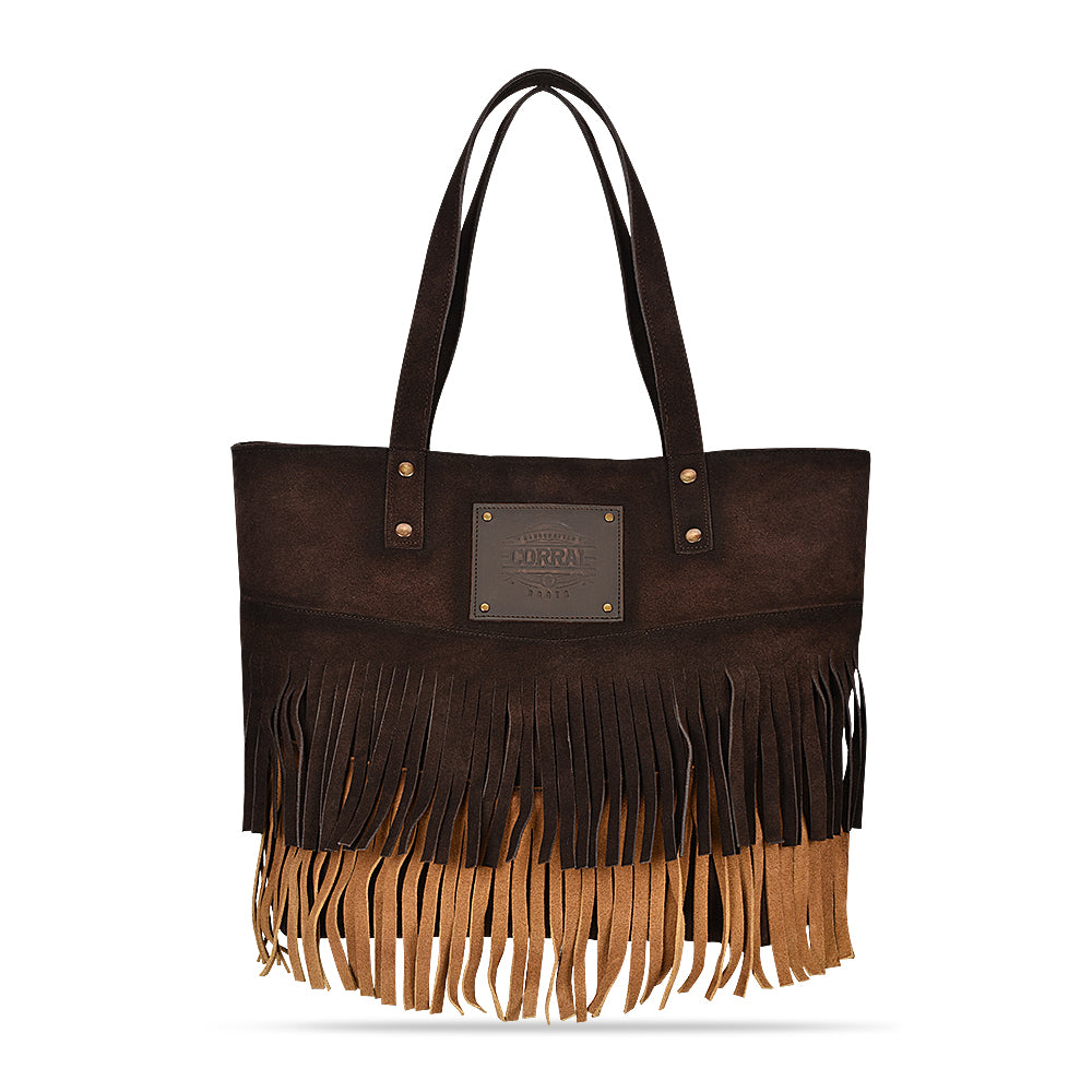 Corral | Zipper & Fringes Carry All Bag | Chocloate/Straw