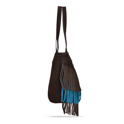 Corral Chocolate Turquoise Zipper & Fringes Purse - Outback Traders Australia