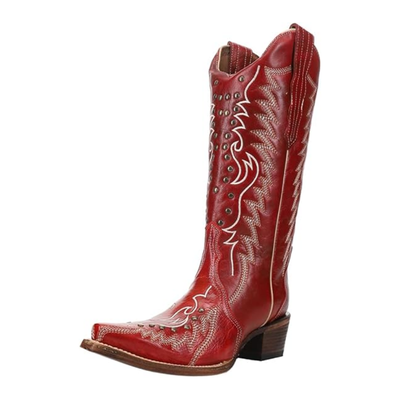 Circle G | Embroidery & Studs Snip Toe | Red