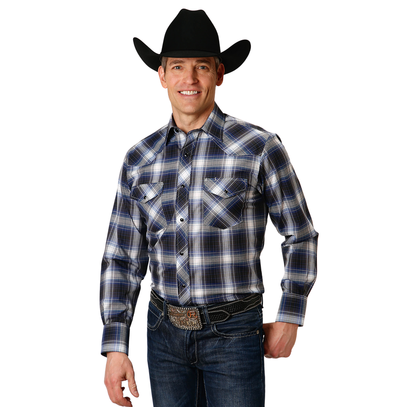 Roper | Men's Karman | Classic Fit Western Shirt | Blue Black Plaid