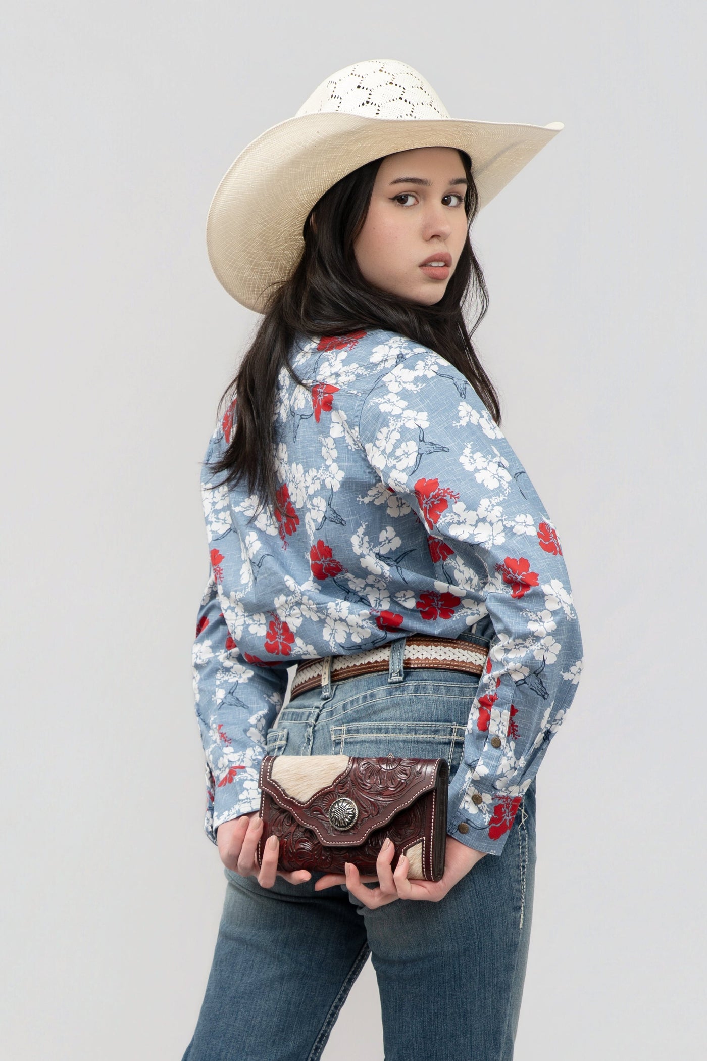 Outback King | Cowgirl Classic Shirt | Hibiscus Longhorn Print