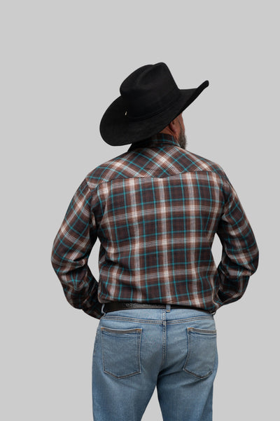 Outback King | Men's Frontier Shirt | Brown/Turquoise Check