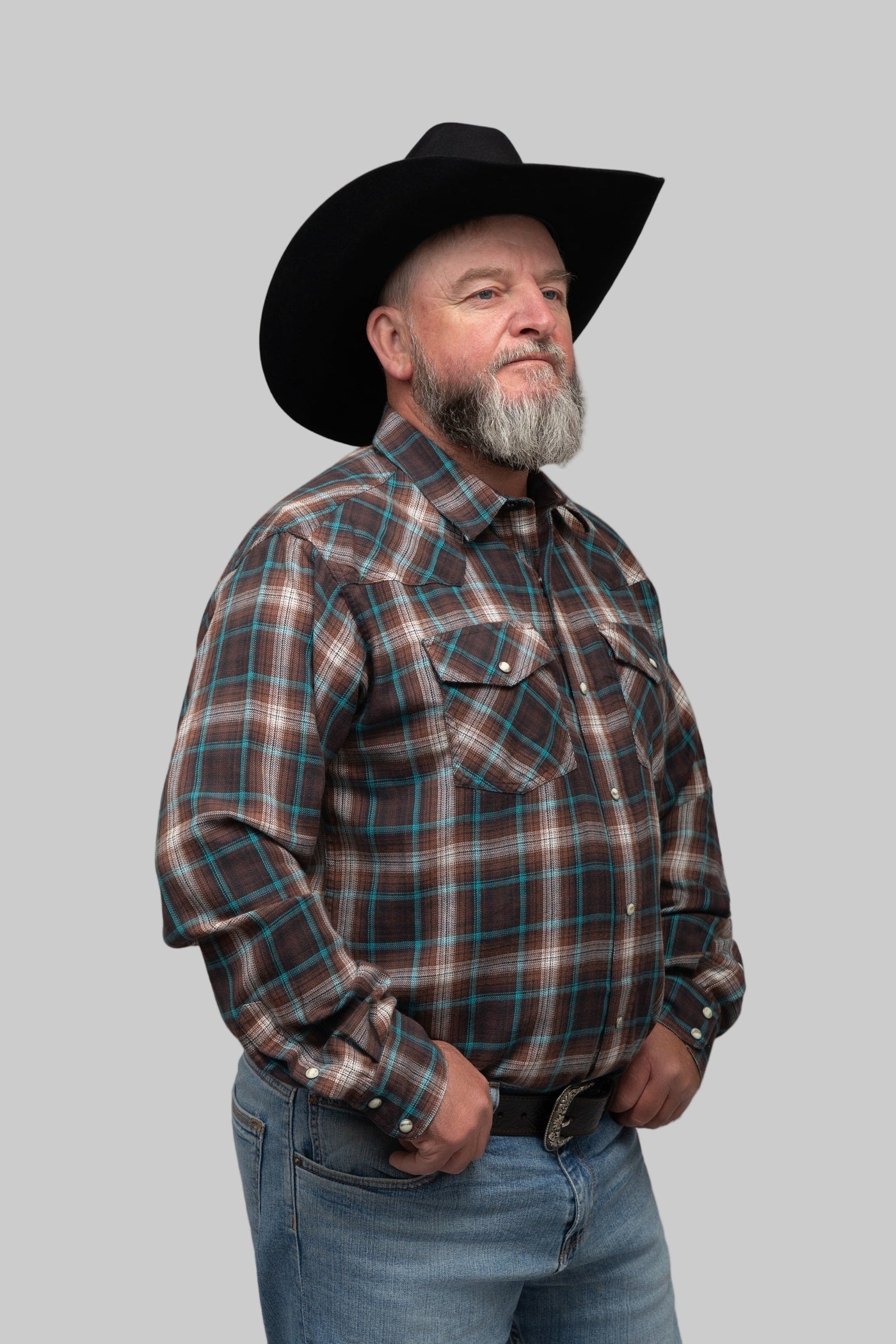 Outback King | Men's Frontier Shirt | Brown/Turquoise Check