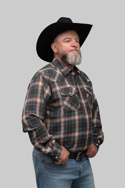 Outback King | Men's Frontier Shirt | Brown/Turquoise Check