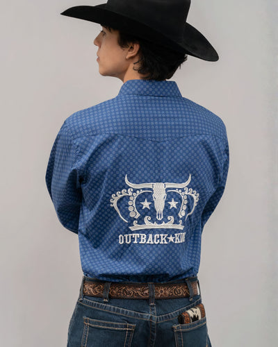 Outback King | Men's Legend Logo Shirt  | Blue Yellow Dots