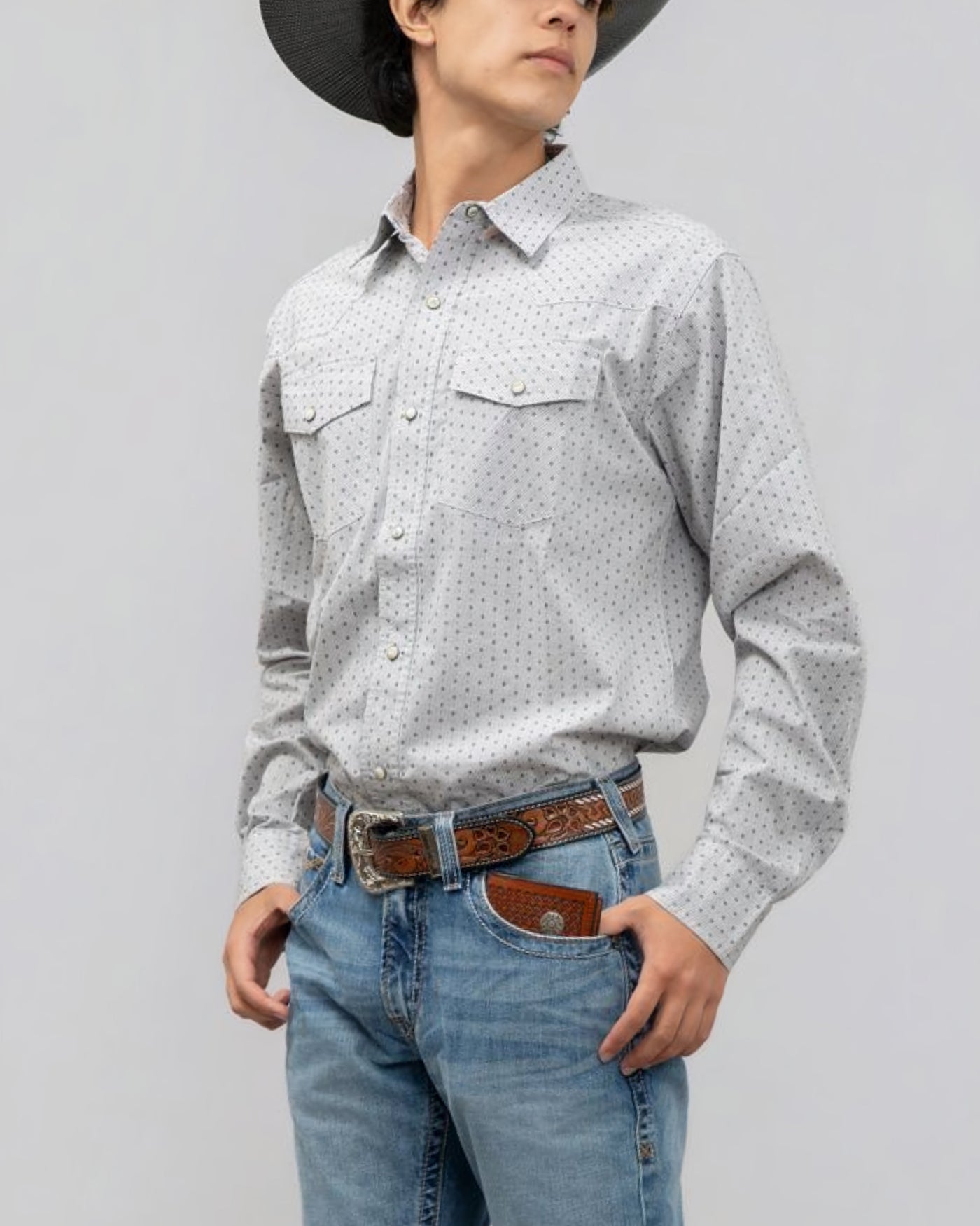 Outback King | Men's Frontier Shirt | White Grid Stars