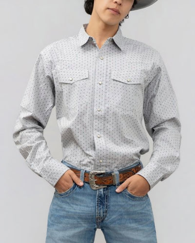 Outback King | Men's Frontier Shirt | White Grid Stars