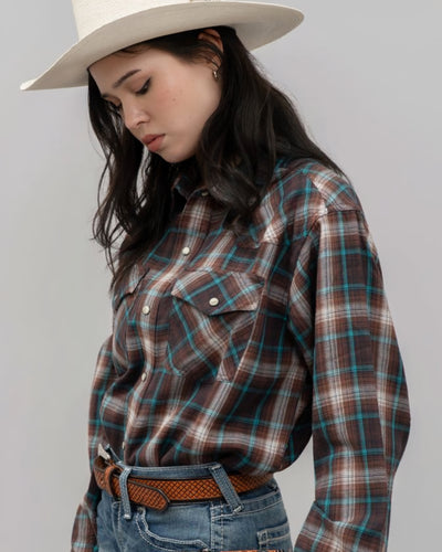 Outback King | Men's Frontier Shirt | Brown/Turquoise Check