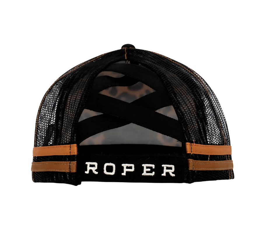 Roper | High Ponytail Cap | Leopard Print| Black & Tan