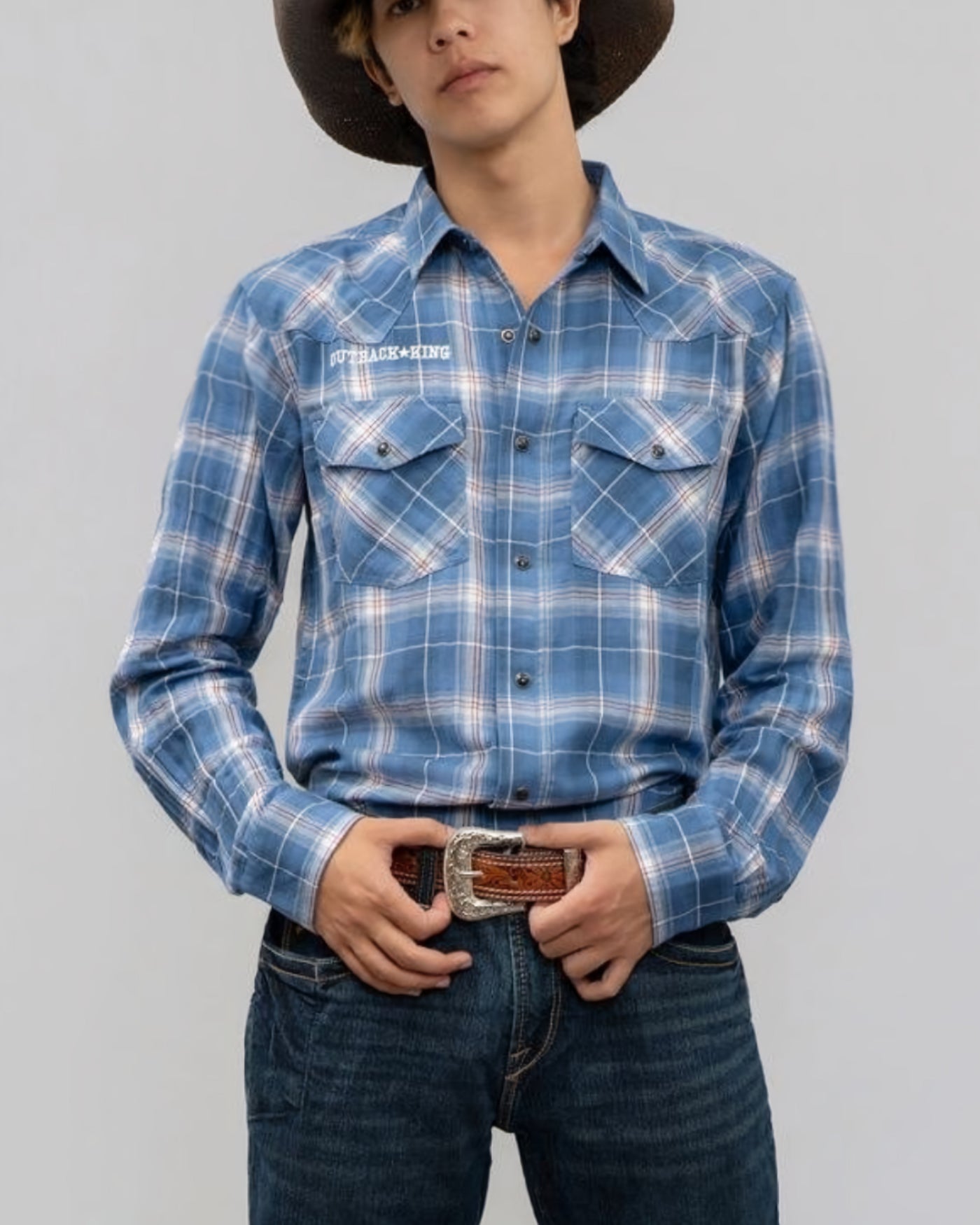 Outback King | Men’s Legend Logo Shirt | Blue/Red Check