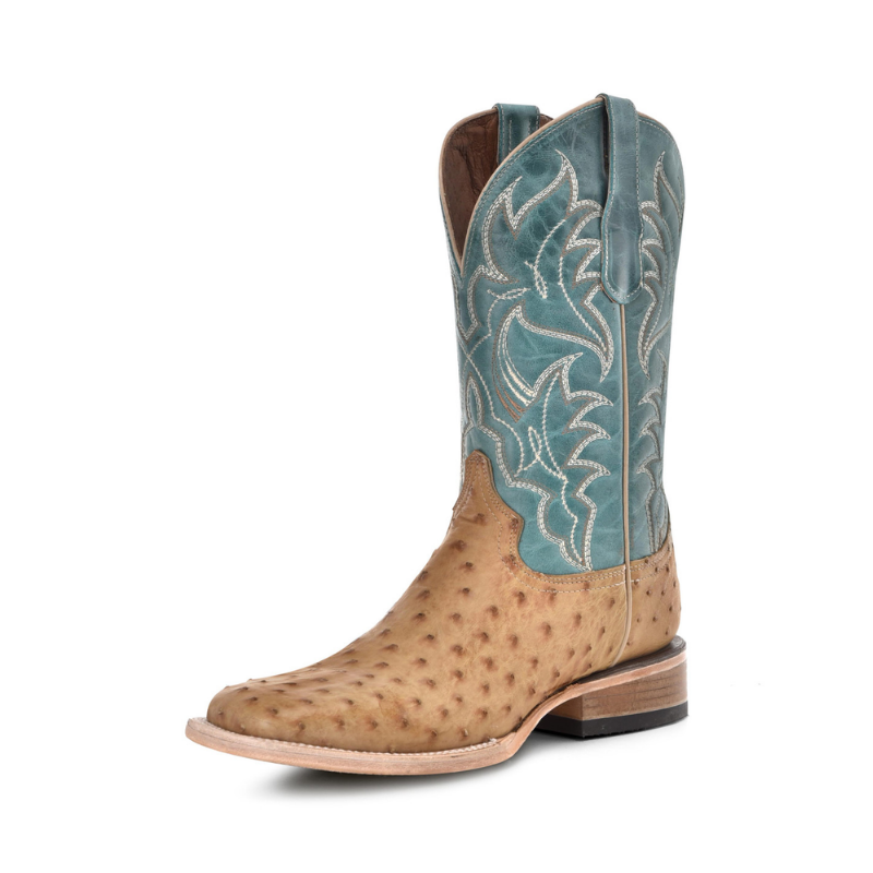 Circle G | Ostrich Embroidery | Wide Square Toe | Sand/Blue