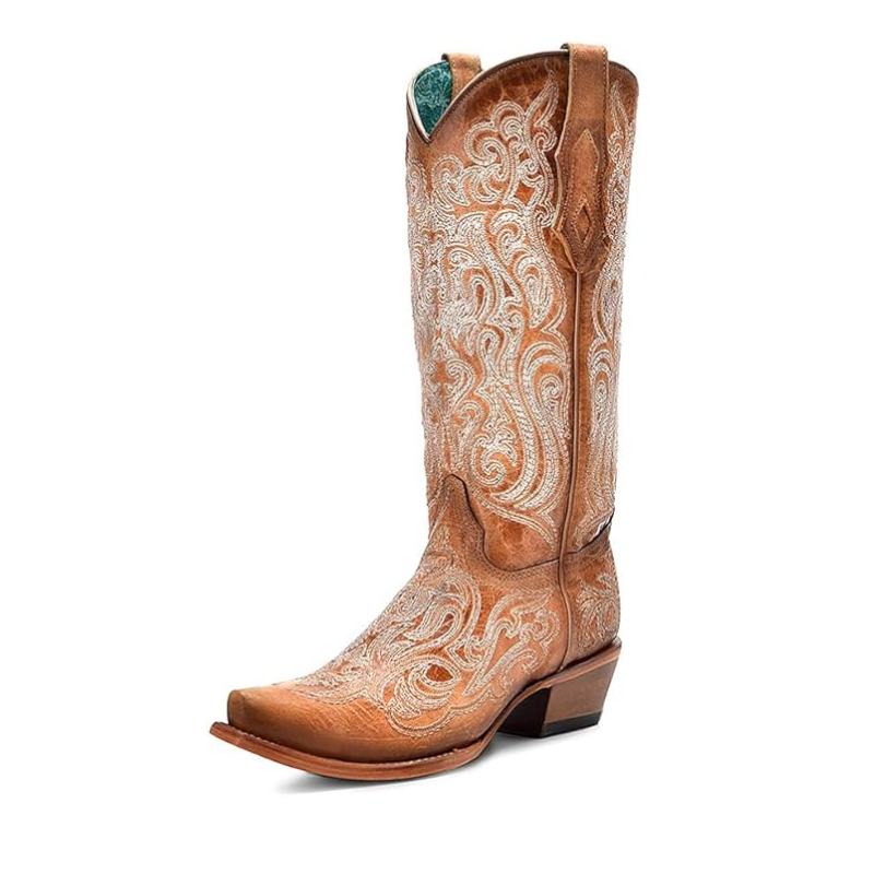 Corral Luminescent Embroidery Crackled Snip Toe | Straw-Blue