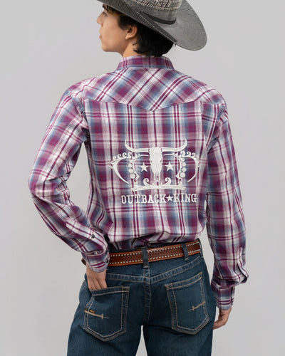 Outback King | Men’s Legend Logo Shirt | Maroon/Blue Check