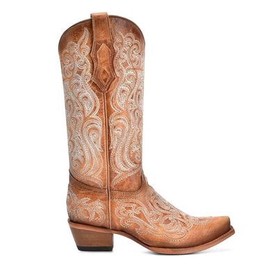 Corral Luminescent Embroidery Crackled Snip Toe | Straw-Blue