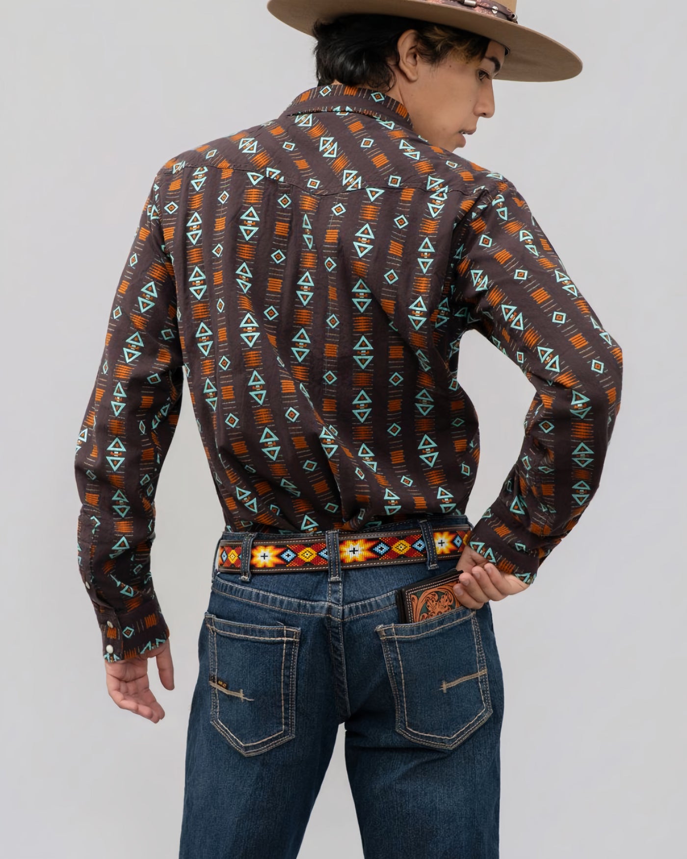 Outback King | Men's Frontier Shirt | Brown/Turquoise Directional