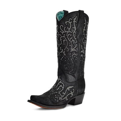 Corral | Embroidery & Crystals | Snip Toe | Black