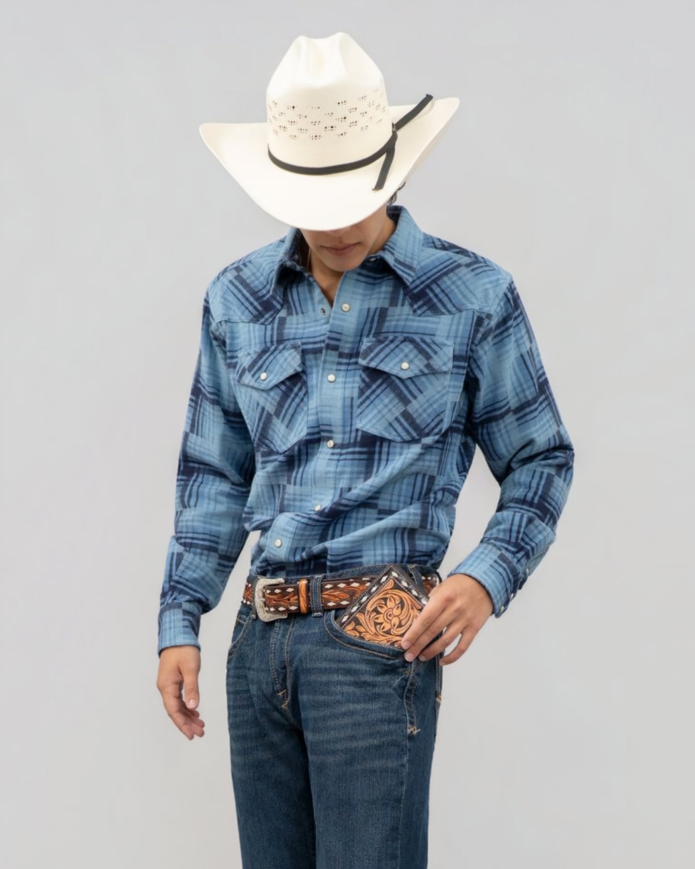 Outback King | Men's Frontier Shirt | Blue Patchwork Flannel