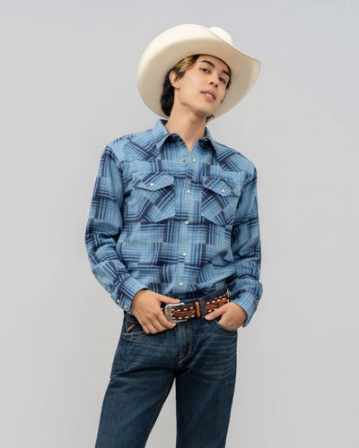 Outback King | Men's Frontier Shirt | Blue Patchwork Flannel