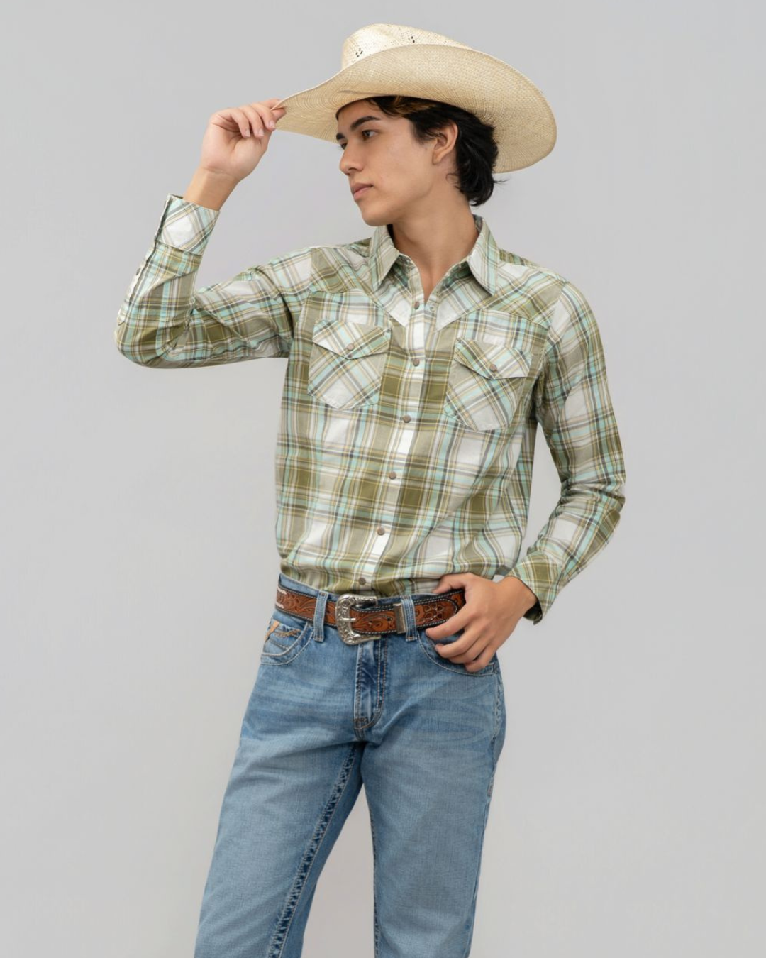 Outback King | Cowgirl Classic Shirt | Green/Light Blue Check