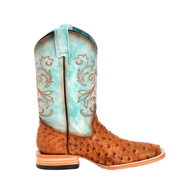 Corral | Ostrich Embroidery | Square Toe | Honey-Distressed Blue