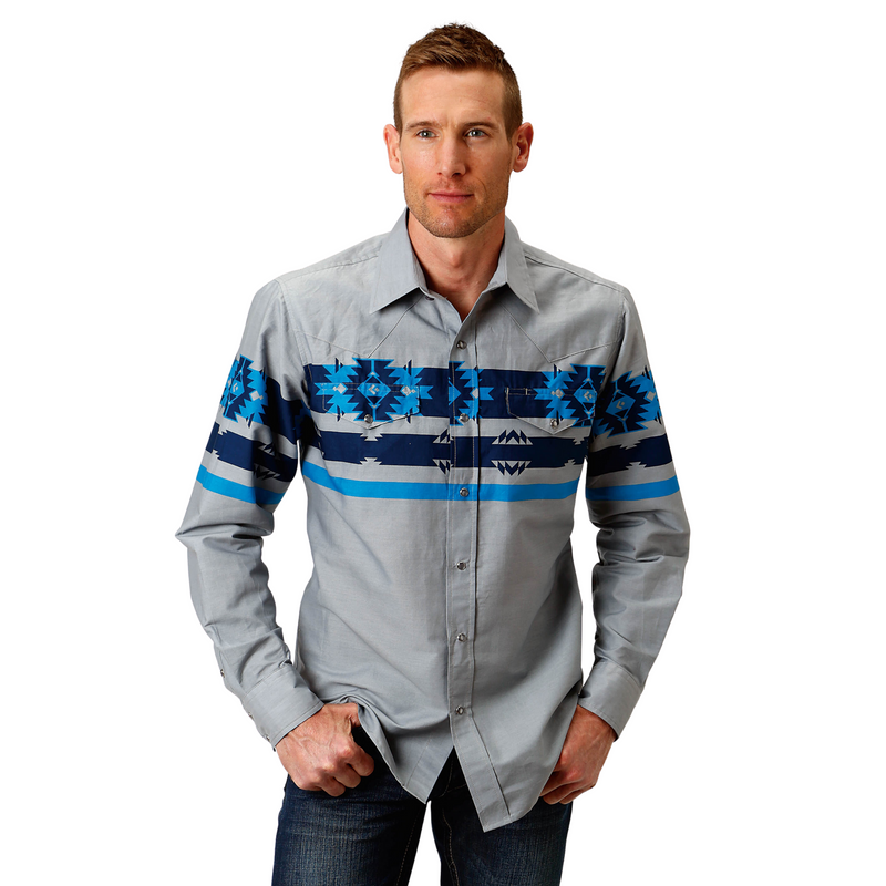 Roper Men's Amarillo Classic Fit Western Shirt in Grey