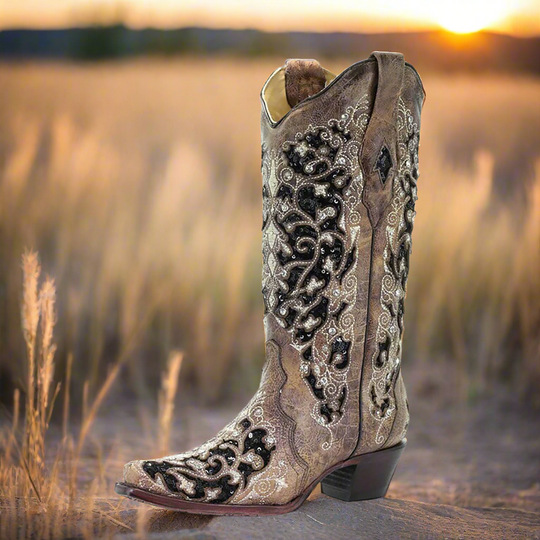 Corral Boho Cowgirl Boots Black Crystal Inlay Outback Traders