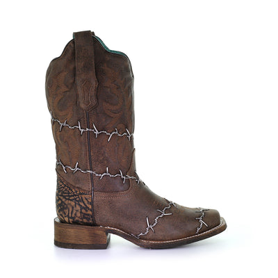 Corral | Women's Barbed Wire Woven Overlay SQ. Toe | Brown
