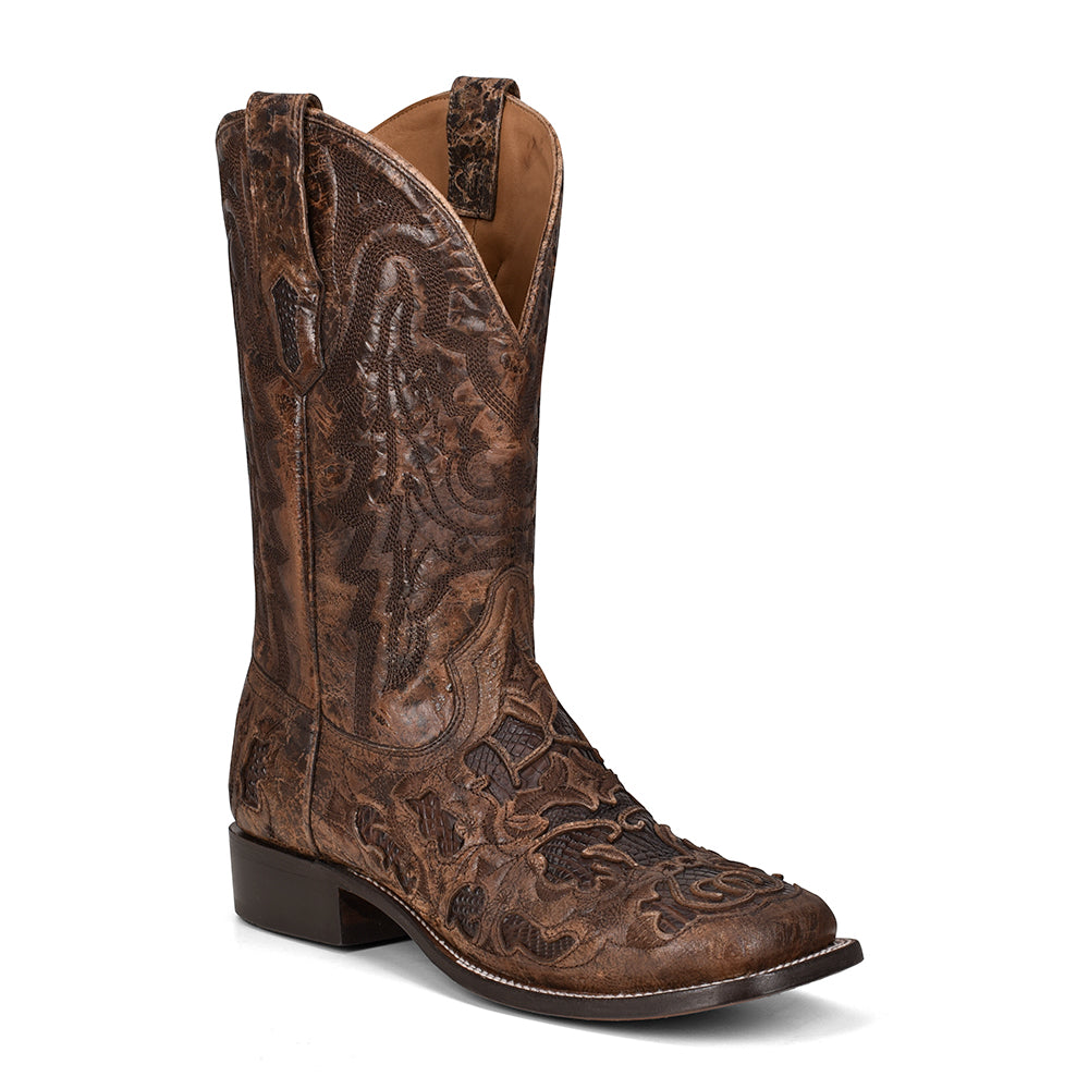 Corral Men's |Alligator Inlay & Embroidery | Sq. Toe | Brown