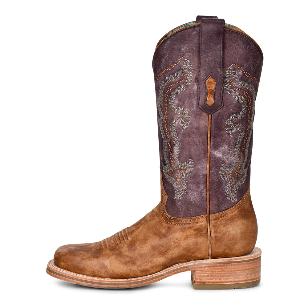 Corral | Embroidery | Wide Sq. Toe | Sand/Purple