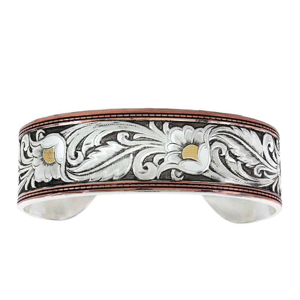 Montana Silversmiths | Bracelet | Leather Cut Tri-Colored Floral Cuff