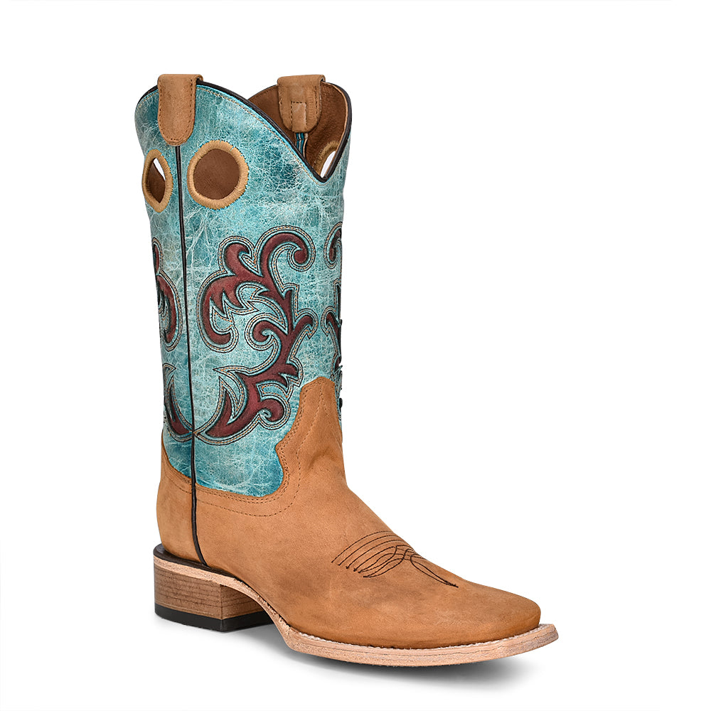 Circle G | Inlay & Embroidery | Wide Square Toe | Honey/Turquoise