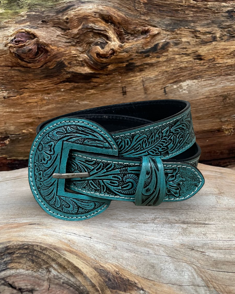 Outback King | Carved Tool Western Belt | Turquoise Trail