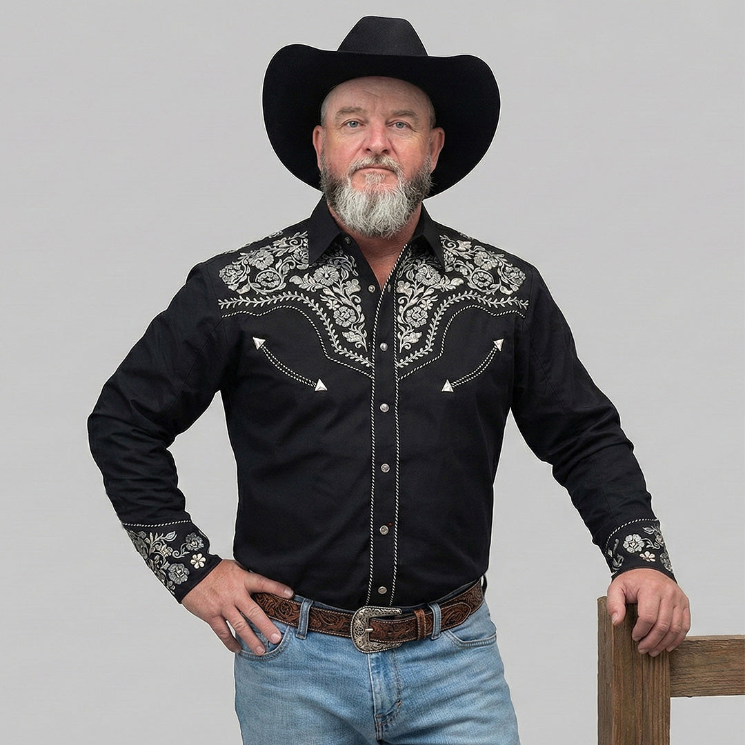 Outback King | Men's Ranger Embroidery Cowboy Shirt | Midnight Embroid