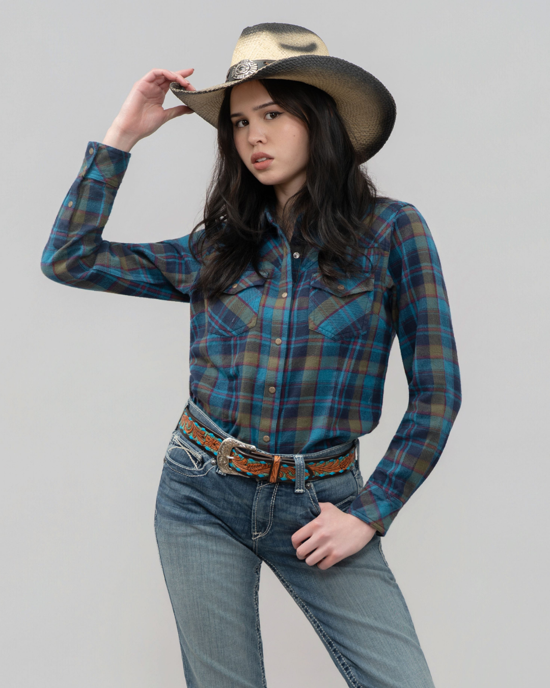 Outback King | Cowgirl Classic Shirt | LT Blue/Red Flannel Check