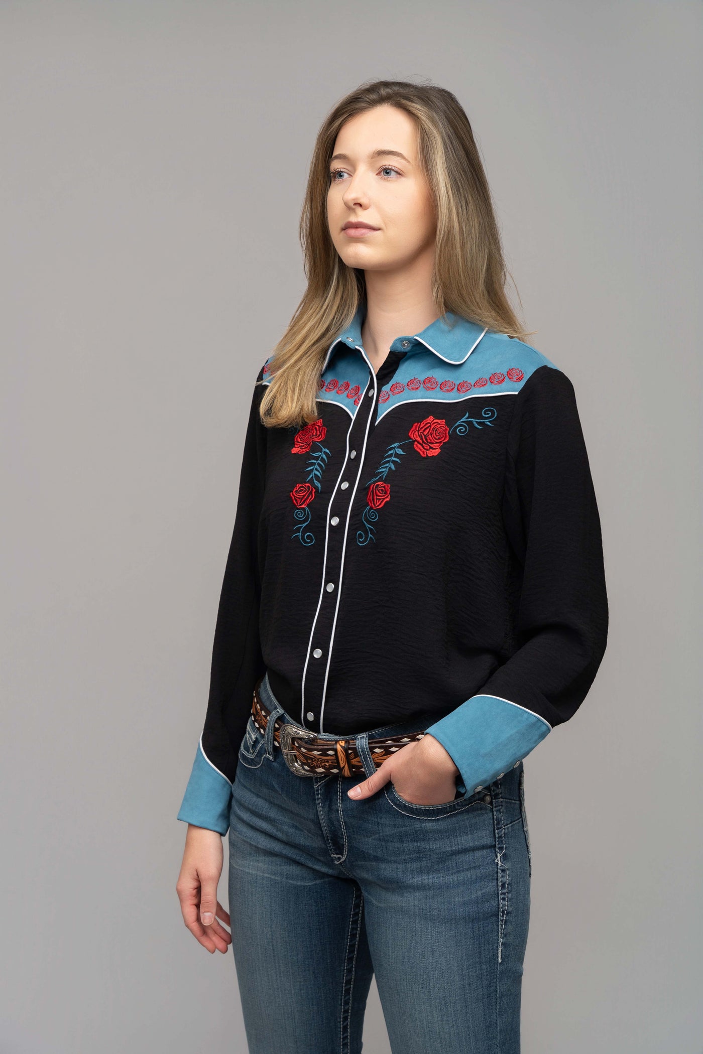 Outback King | Women's Prairie Embroidery Cowgirl Shirt | Midnight Ros