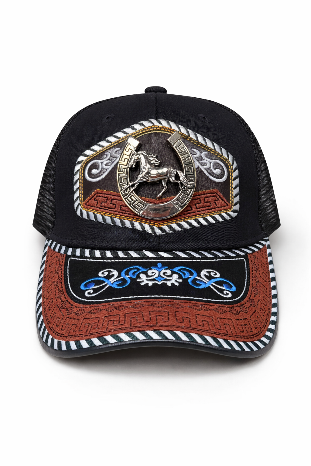 Outback King | Western Horseshoe Stallion Buckle Cap | Black & Indigo