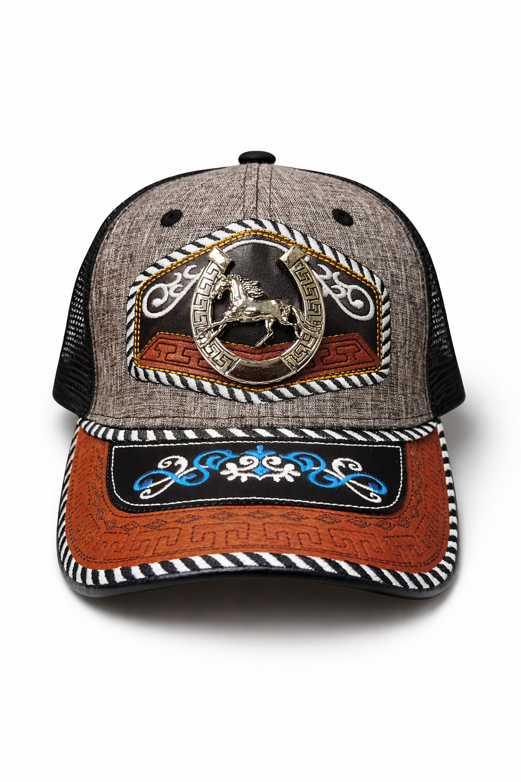 Outback King | Western Horseshoe Stallion Buckle Cap | Iron Grey & Ind