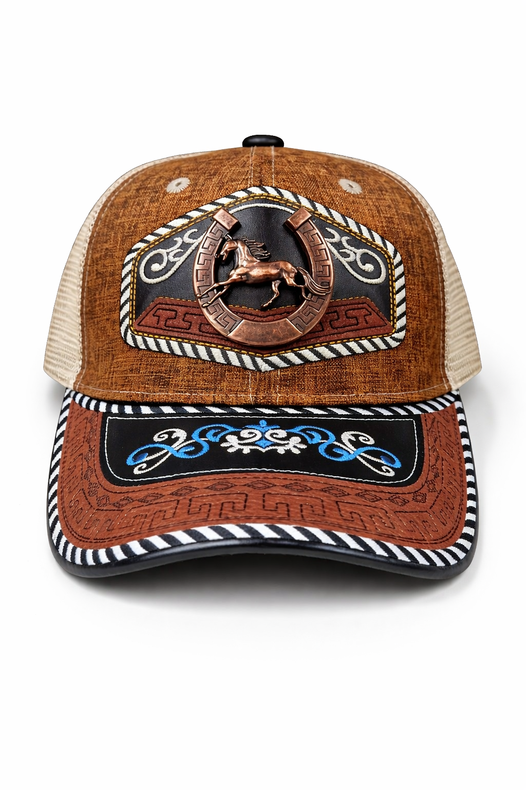Outback King | Western Horseshoe Stallion Buckle Cap | Saddle Tan & In