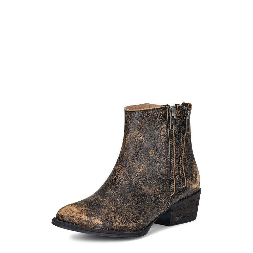 Circle G | Black Distressed Double Zipper Ankle Boot