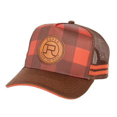 Roper | Trucker Cap | Plaid | Rust & Brown