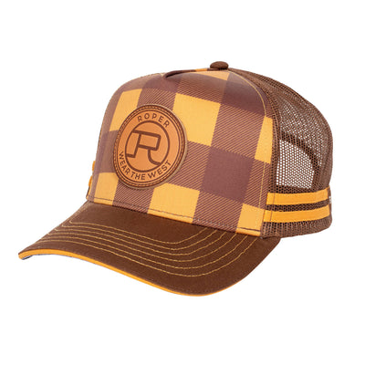 Roper | Trucker Cap | Plaid | Mustard & Brown