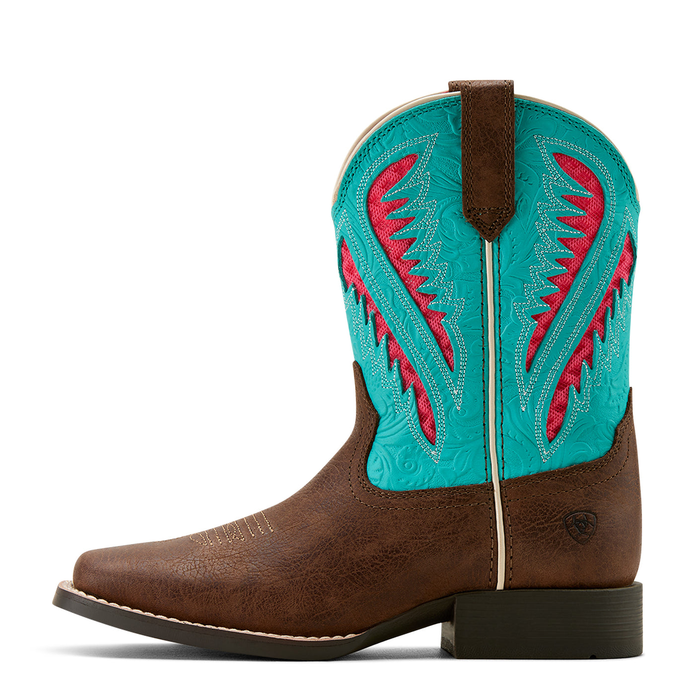 Ariat | Kid's Quickdraw Venttek Western Boot | Rich Clay/Turquoise Floral Emboss
