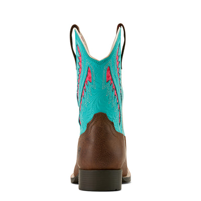 Ariat | Kid's Quickdraw Venttek Western Boot | Rich Clay/Turquoise Floral Emboss