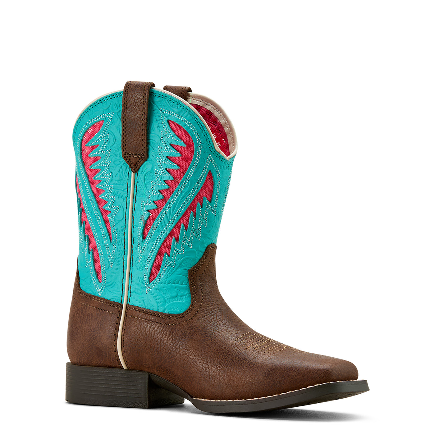 Ariat | Kid's Quickdraw Venttek Western Boot | Rich Clay/Turquoise Floral Emboss