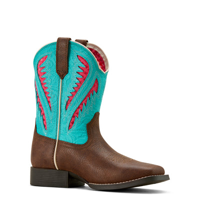 Ariat | Kid's Quickdraw Venttek Western Boot | Rich Clay/Turquoise Floral Emboss