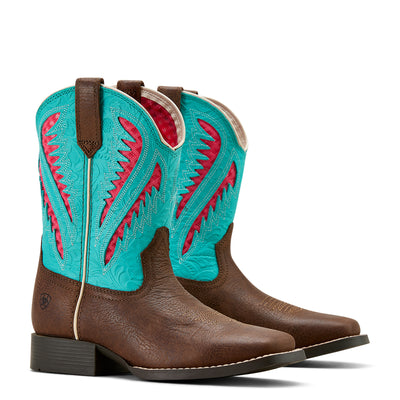 Ariat | Kid's Quickdraw Venttek Western Boot | Rich Clay/Turquoise Floral Emboss