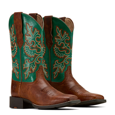 Ariat | Women's Round Up | Wide Square Toe | StretchFit Western Boot | Arizona Brown