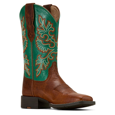 Ariat | Women's Round Up | Wide Square Toe | StretchFit Western Boot | Arizona Brown